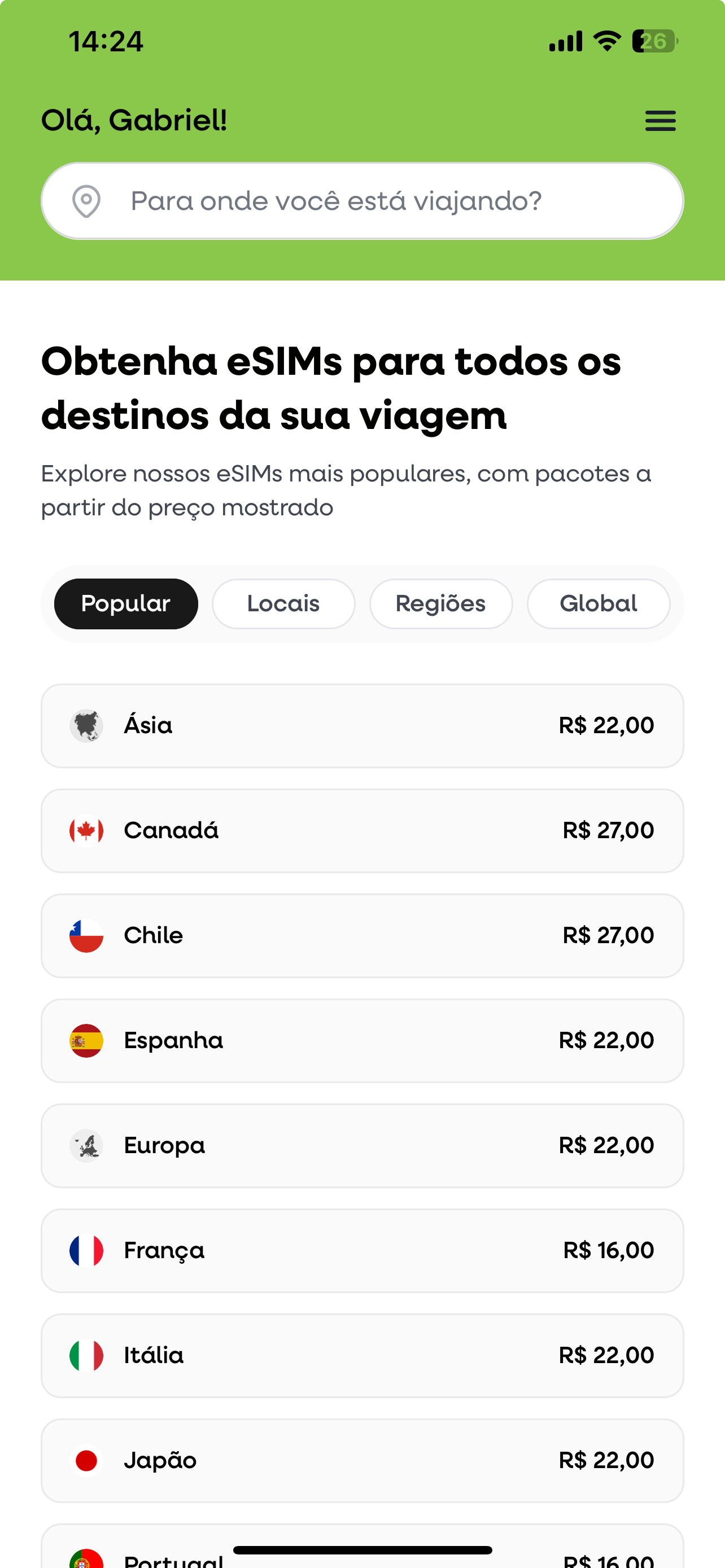 App Zuupa - eSIMs para viagem